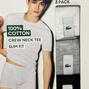 LACOSTE Men crew-Neck 100% Cotton Undershirts/slim T-Shirts (3-Pack) Size XS NEW